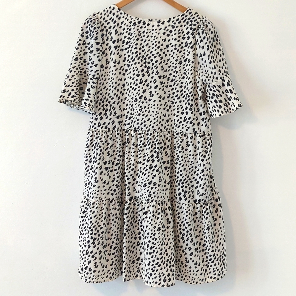 Beeson River Ruffle Tiered Animal Dot Print Flowy  Dress Short Sleeve A-Line S - Picture 6 of 7